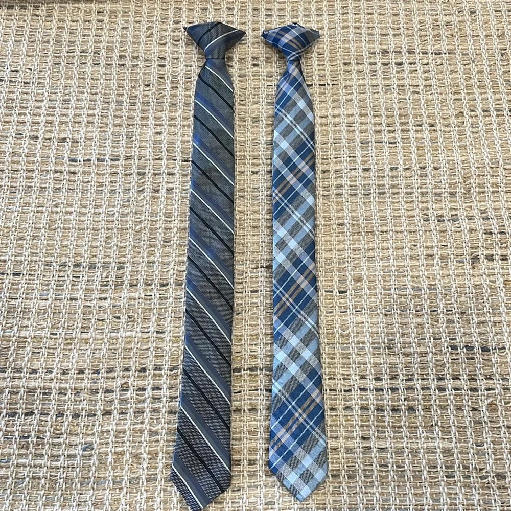 2 Kids size Clip on Ties Blue and Gray